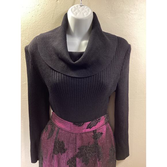 ZION NY Purple Black Metallic Floral Evening Wide 90s High Waist Pants S 27w Hot - Picture 10 of 14